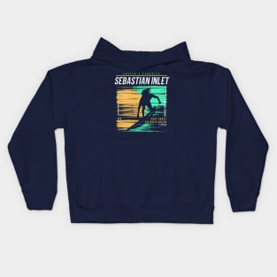 Retro Surfing Sebastian Inlet, Florida // Vintage Surfer Beach // Surfer's Paradise Kids Hoodie